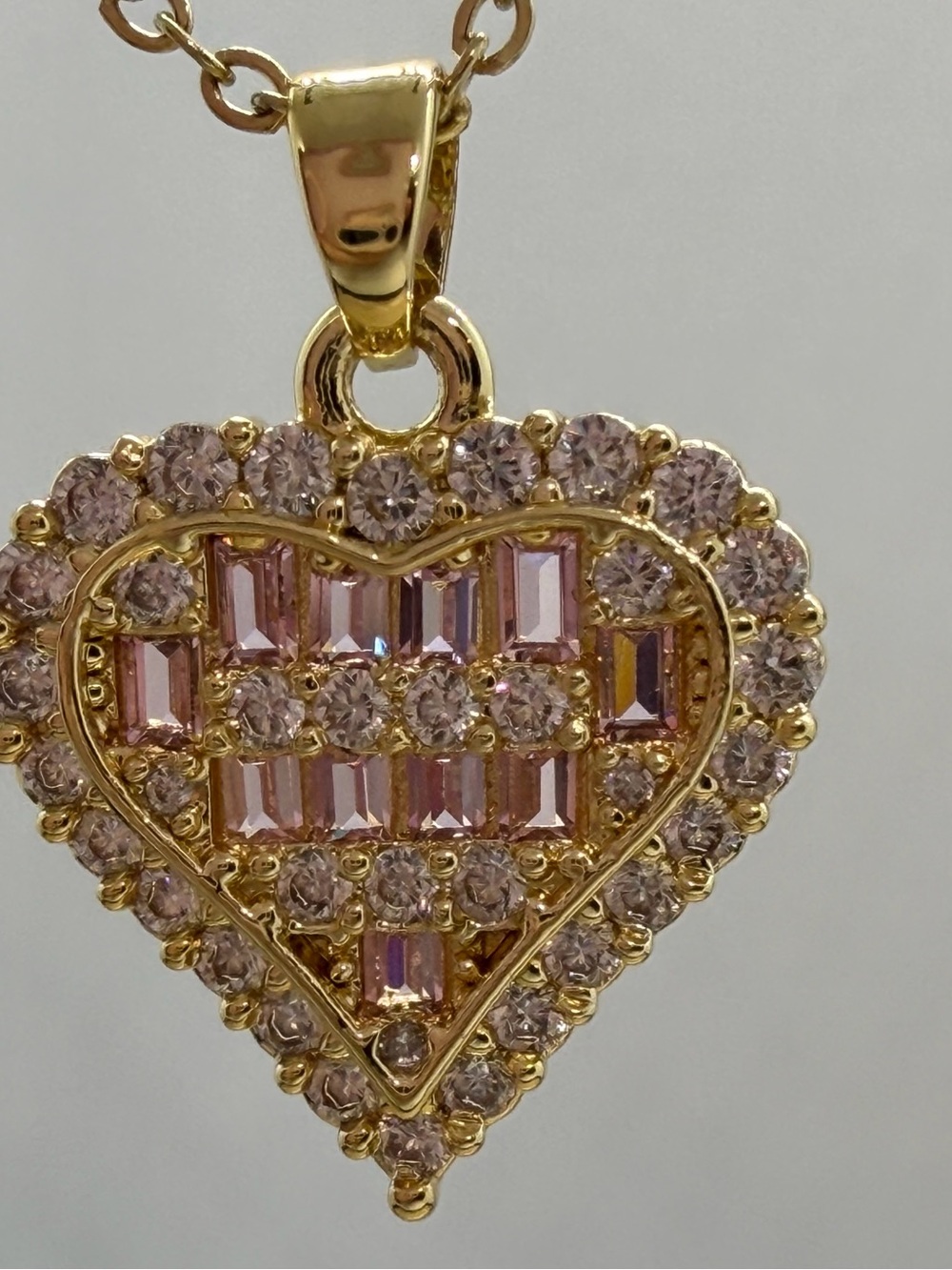 Gold-Tone Pink Crystal Heart Pendant Necklace - Women Jewelry